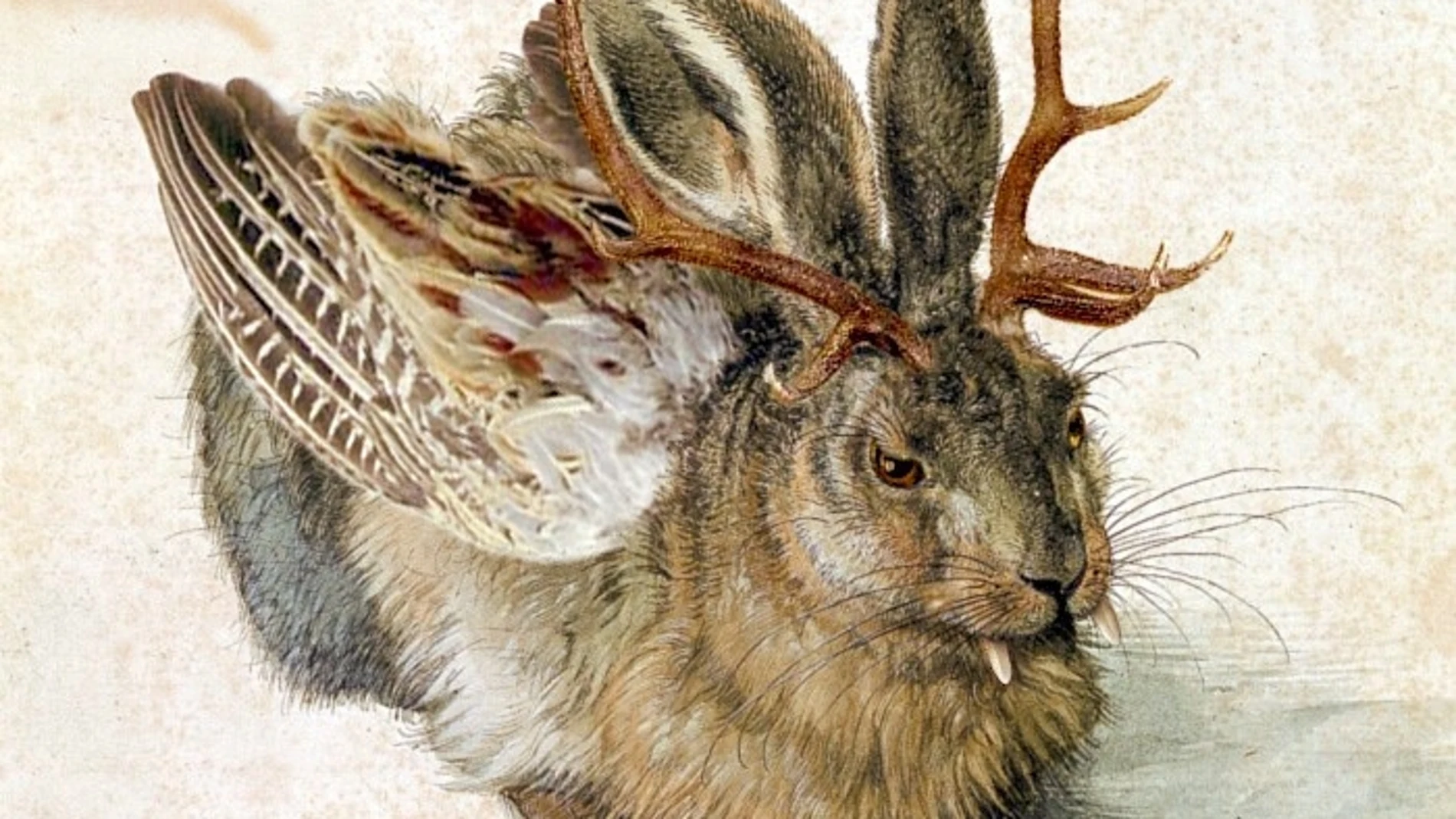 Pintura de un wolpertinger parodiando el conejo de Durero de 1502