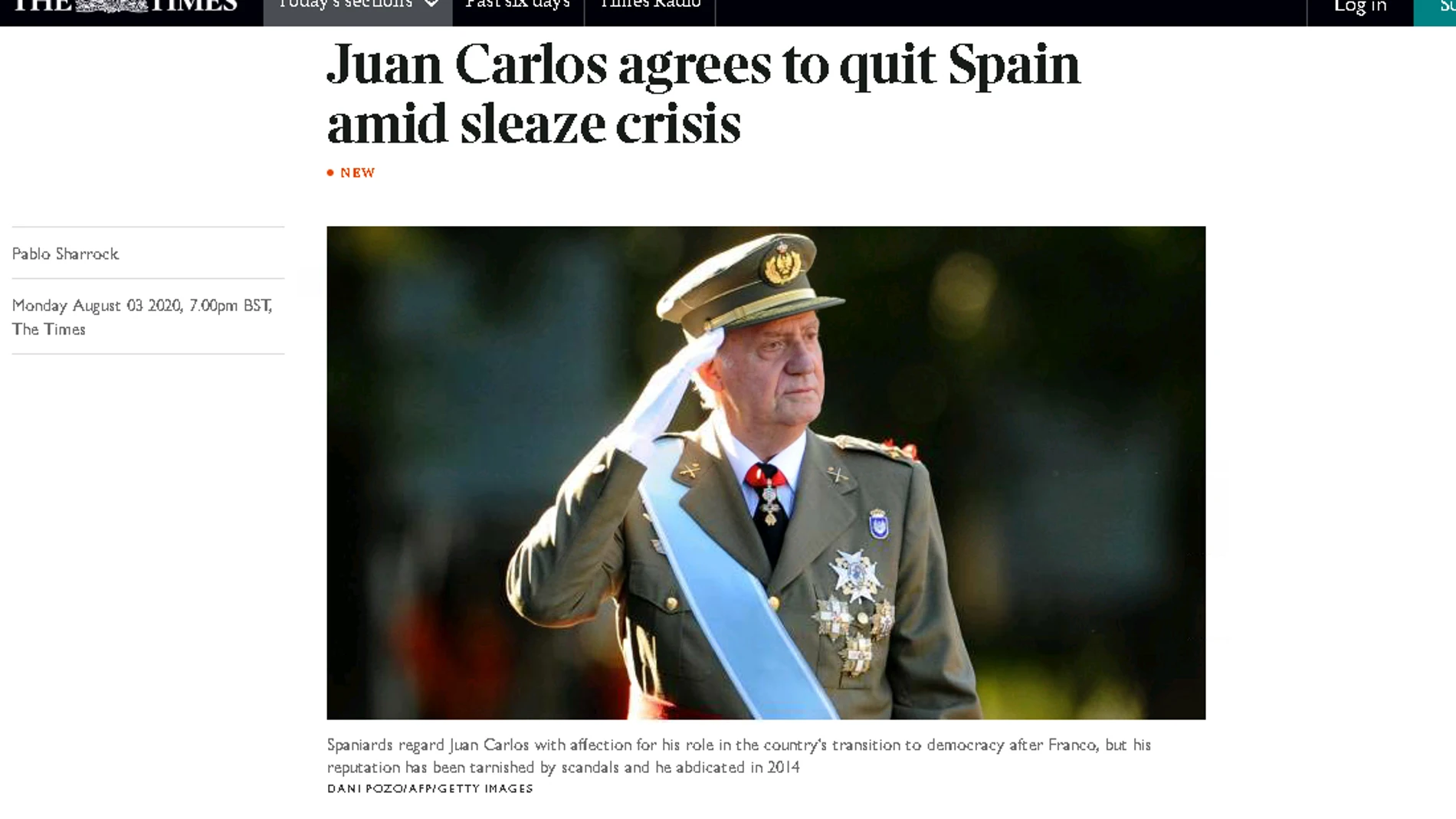 Información sobre el rey emérito en The Times