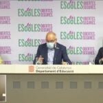 El director general de Profesionales de la Salud, Marco Ramentol, el conseller de Educación, Josep Bargalló, y el director general de Centros Públicos, Josep González-Cambray, en la rueda de prensa del jueves 13 de agosto de 2020.EUROPA PRESS13/08/2020
