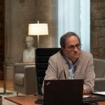El presidente de la Generalitat, Quim Torra, en la reunión de seguimiento de la Covid-19 en Cataluña