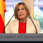La expresidenta del Parlament Carme Forcadell, que aún cumple condena por sedición en tercer grado penitenciario, durante su participación en una cto del Parlament EFE/Enric Fontcuberta