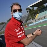 Ferrari driver Sebastian Vettel of Germany watches the last moments of the qualifying session at the Monza racetrack in Monza, Italy, Saturday, Sept.5, 2020. The Italian Formula One Grand Prix will be held on Sunday. (Miguel Medina, Pool via AP)