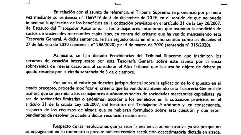 Cambio criterio S.S. tarifa plana soc. mercantiles