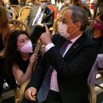 El presidente de la Generalitat, Quim Torra en la presentación del libro La Lluita a l' exilio de Carles Puigdemont, en Barcelona.