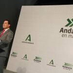 El presidente de la Junta de Andalucía, Juanma Moreno, en la presentación del plan 'Andalucía en marcha'