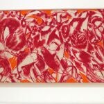 Una persona observa la obra "Combate" de la artista Krasner en el Museo Guggenheim Bilbao, donde este jueves ha presentado una retrospectiva dedicada a la artista neoyorquina pionera del expresionismo abstracto y mujer de Jackson Pollock