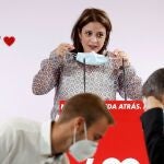 La vicesecretaria general y portavoz socialista en el Congreso, Adriana Lastra, durante su intervención en un acto público celebrado hoy en Alcalá de Henares