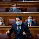 El secretario general del PP, Teodoro García Egea, durante su intervención en la sesión de control al Gobierno este miércoles en el Congreso