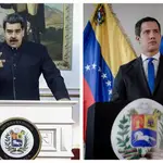 Nicolás Maduro y Juan Guaidó, durante sus discursos