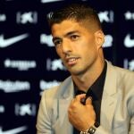 Luis Suárez, durante su despedida del Barcelona, donde ha estado las seis últimas temporadas