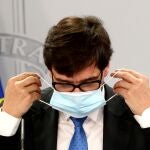 El ministro de Sanidad, Salvador Illa, durante la rueda de prensa posterior a la reunión interministerial conjunta de Educación y Sanidad donde han analizado el inicio del curso escolar. En Madrid, (España), a 24 de septiembre de 2020.24 SEPTIEMBRE 2020;CELAA;ILLA;SANIDAD;EDUCACION;COVID;CORONAVIRUSPool24/09/2020