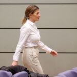 La ministra de Trabajo, Yolanda Díaz, a su llegada a la rueda de prensa posterior a la reunión con los agentes sociales