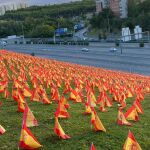 Esta mañana, las banderas en el Parque Roma