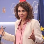 La ministra portavoz y de Hacienda, María Jesús Montero, hoy, en Moncloa