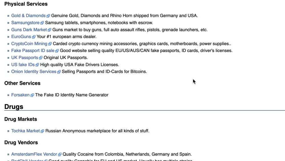 Es es el aspecto de la 'Hidden Wiki', la puerta de entrada