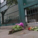 Flores en la entrada de la sinagoga Eimsbuettel, en Hamburgo, donde ayer se produjo el ataque