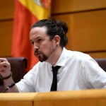 El vicepresidente segundo y ministro de Derechos Sociales y Agenda 2030, Pablo Iglesias, hoy, en la Comisión para las Políticas Integrales de la Discapacidad del Senado