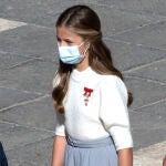 La Princesa Leonor durante el acto militar que se celebra en la plaza de la Armería del Palacio Real con motivo del Día de la Fiesta Nacional.