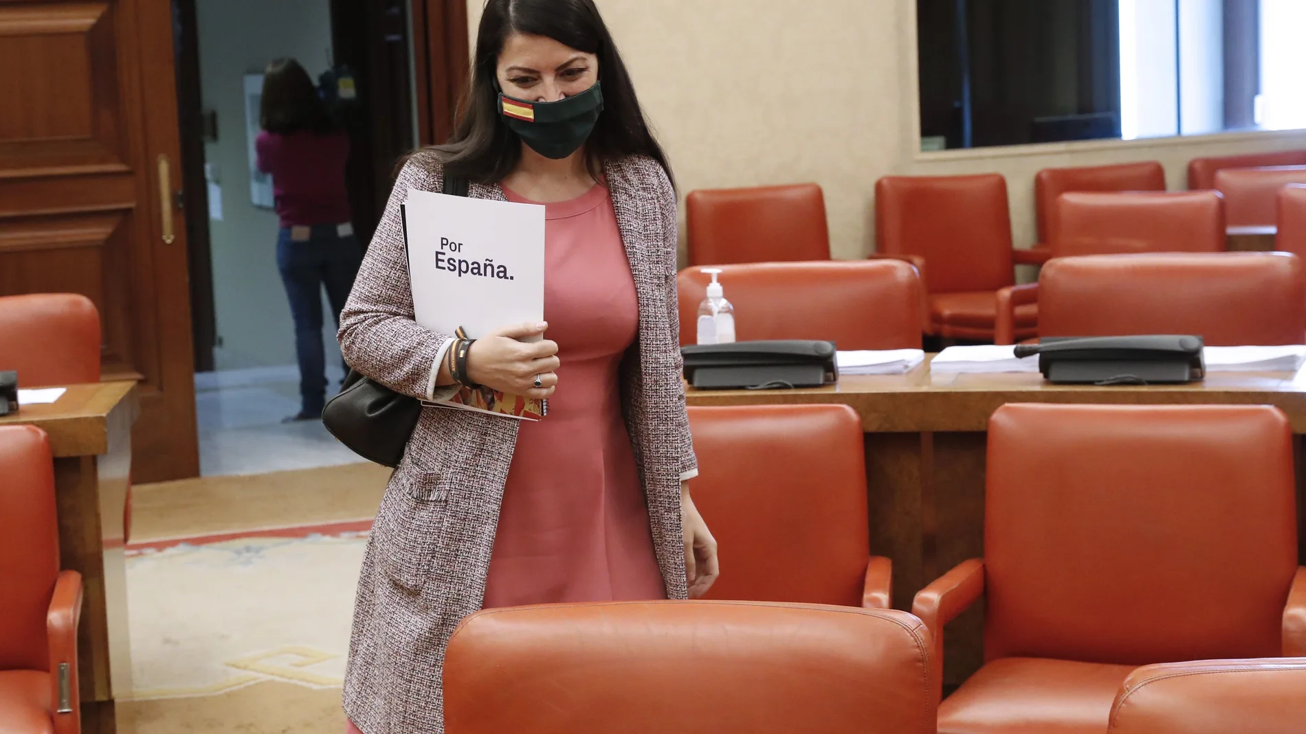 Macarena Olona, a su llegada a la Comisión Mixta para la UE este martes en el Congreso.