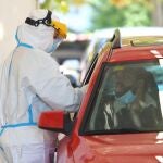 Carpa situada junto al hospital del Bierzo de Ponferrada para la realización de pruebas PCR