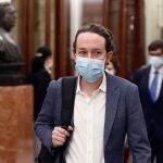 El vicepresidente segundo del Gobierno, Pablo Iglesias, a su llegada al Congreso