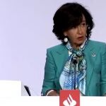 La presidenta de Banco Santander, Ana Botín, en la junta general de accionistas celebrada en octubre de 2020