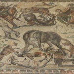 Villa romana de la Olmeda en Pedrosa de la Vega (Palencia), detalle de caza del mosaico del oecus