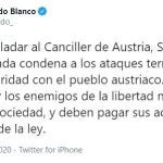 Tweet del líder del PP condenando los atentados