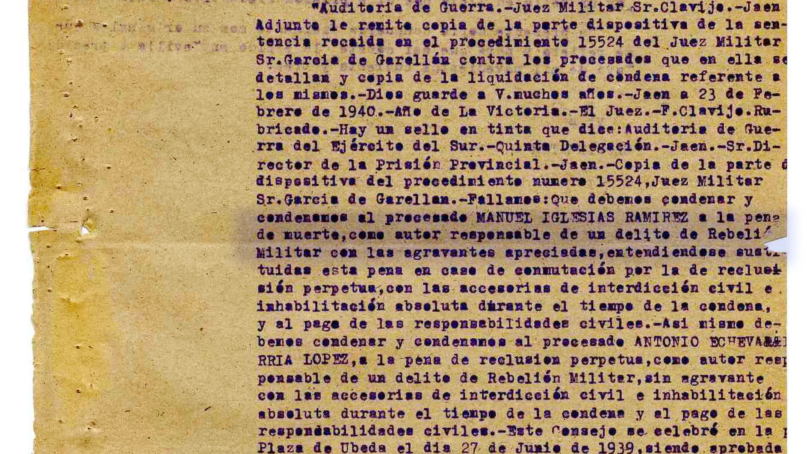 Sentencia en la que se le condena a pena de muerte pero se le conmuta por cadena perpetua
