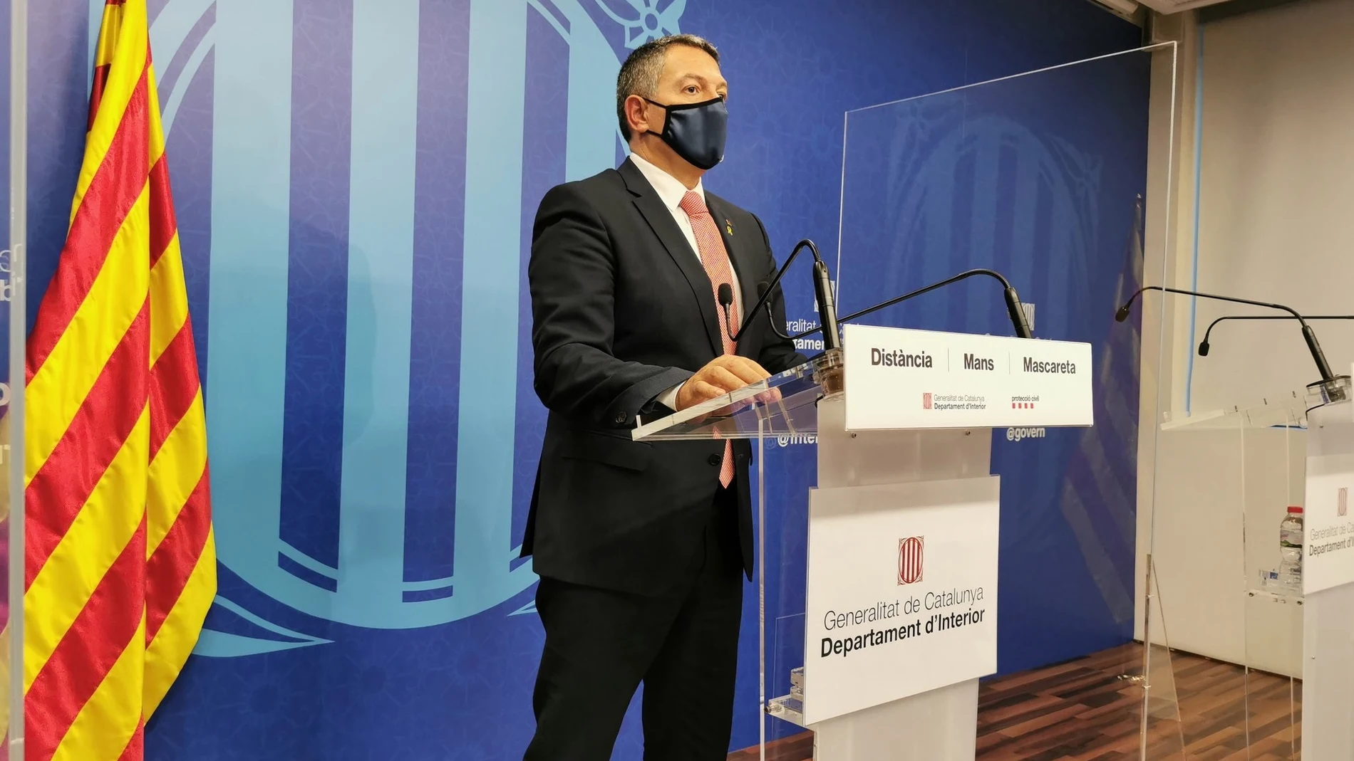 El conseller de Interior, Miquel Sàmper, en rueda de prensa telemática desde el departamento de Interior. CONSELLERIA DE INTERIOR