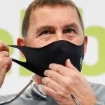 El coordinador general de EH Bildu, Arnaldo Otegi, en una rueda de prensa.
