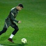 Luis Suárez, en el último entrenamiento del Atlético