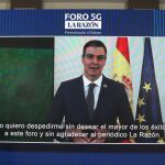 El presidente del Gobierno, Pedro Sánchez, durante su intervención en el encuentro