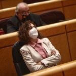La ministra de Hacienda y portavoz del Gobierno, María Jesús Montero, durante una sesión plenaria en el Senado