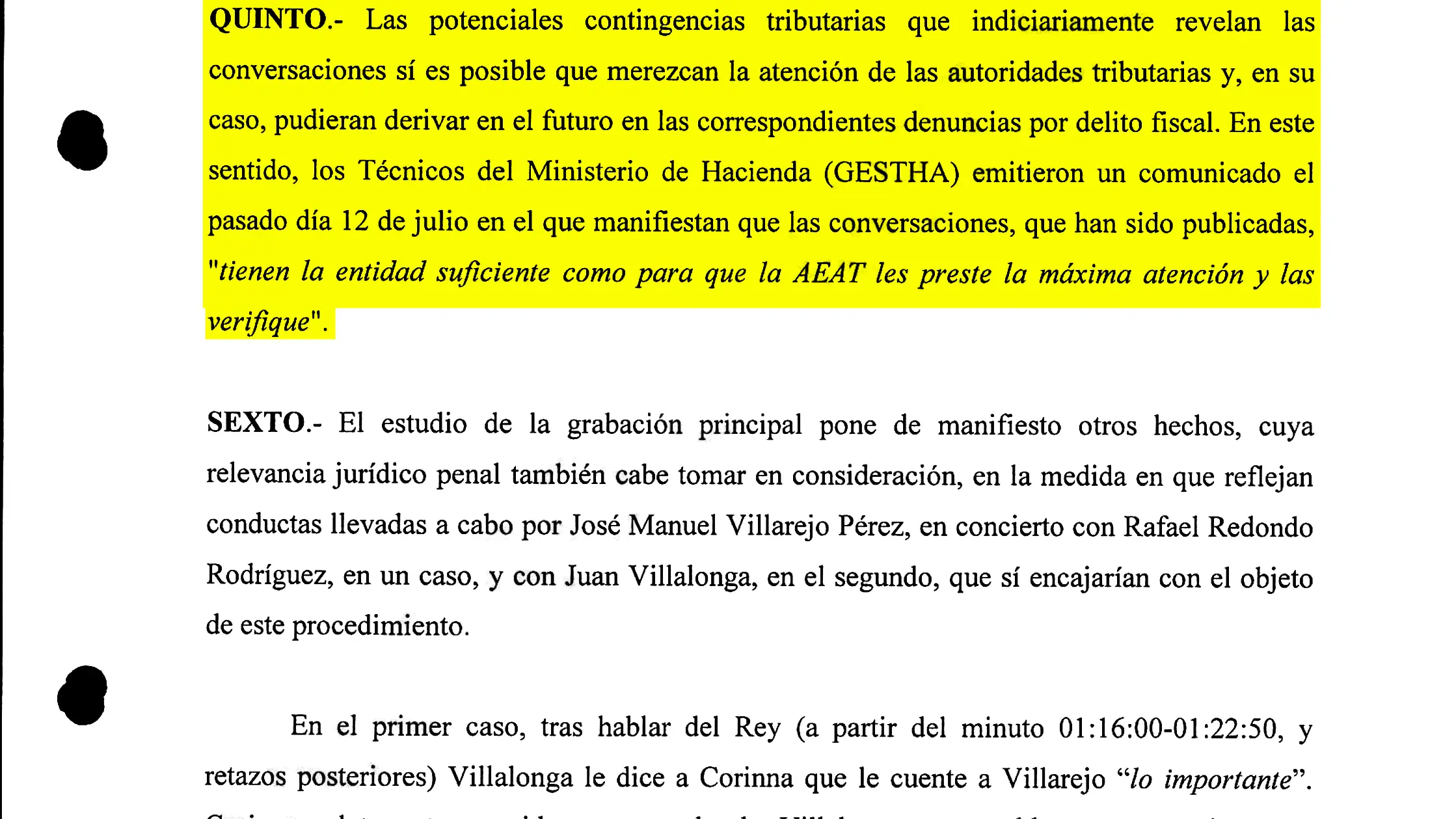 Documentos de Anticorrupción y Hacienda avisando al Rey