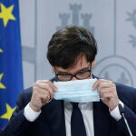 El ministro de Sanidad Salvador Illa durante la rueda de prensa en el Palacio de la Moncloa.
