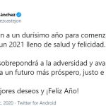 El presidente del Gobierno, Pedro Sánchez, desea un próspero año 2021 a través de sus redes sociales
