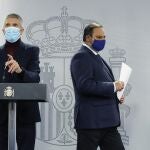 Fernando Grande-Marlaska y José Luis Ábalos, ayer durante la rueda de prensa de coordinación en Moncloa