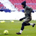 Luis Suárez, durante el último entrenamiento del Atlético en el Metropolitano