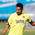 Matheus Fernández en un entrenamiento del Barcelona.
