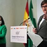 Los entonces ministros de Sanidad, Salvador Illa, y de Política Territorial, Carolina Darias, durante una rueda de prensa tras una reunión del Consejo Interterritorial del Sistema Nacional de Salud en Sevilla