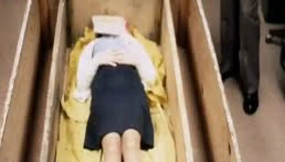 Recreación de la caja en la que tuvo que pasar 23 horas al día