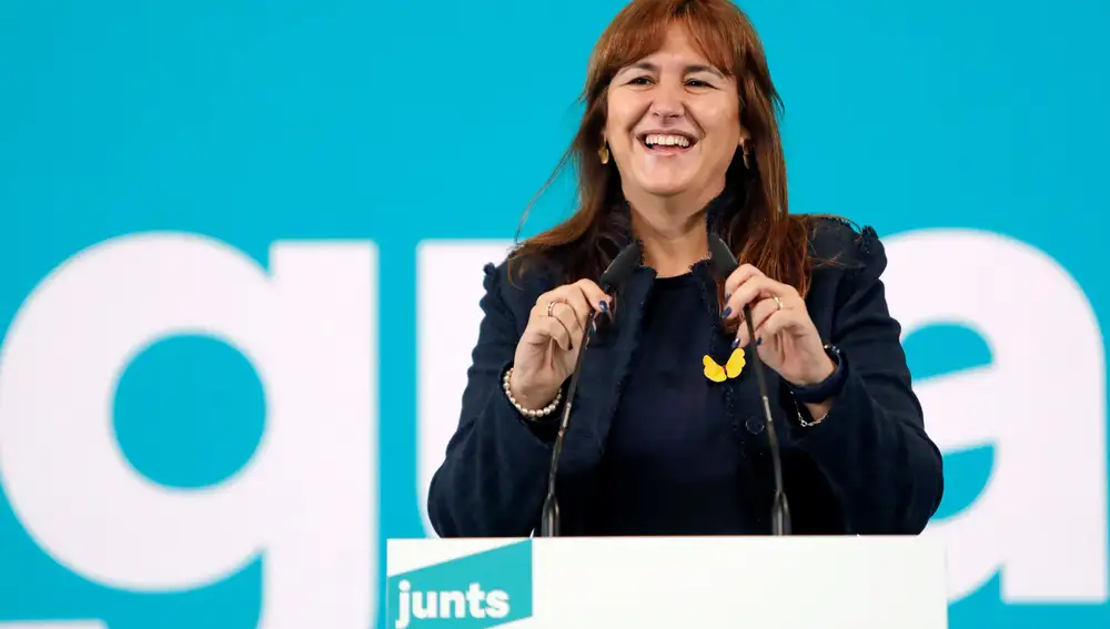 GRAF6029. VILAFRANCA DEL PENEDÈS (BARCELONA), 24/01/2021.- La candidata a la presidencia por Junts Per Catalunya, Laura Borràs durante el acto electoral del partido en Vilafranca del Penedès (Barcelona) este domingo donde el partido presenta sus candidaturas del 14-F. EFE/ Susanna Sáez