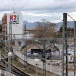 Vista general de las obras de soterramiento de las vías de metro en Burjassot junto a la estación de Empalme.
