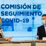 El líder del PP, Pablo Casado y al diputada Ana Pastor durante la comisión de seguimiento Covid-19 del partido