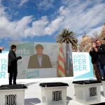 Puigdemont participó este sábado en un mitin de JxCat con los presos del "procés" Jordi Turull, Jordi Sànchez, Joaquim Forn y Josep Rull