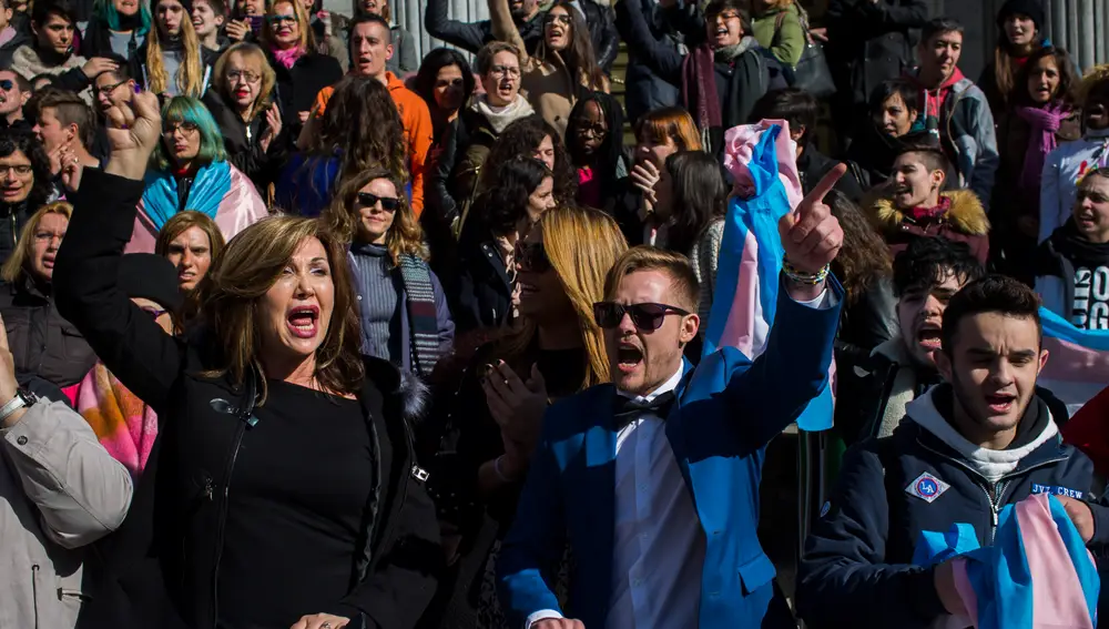 Concentración a las puertas del Congreso al registrarse la proposición de ley integral de transexualidad el pasado año