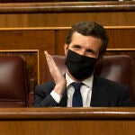 El presidente del PP, Pablo Casado, en el Congreso de los Diputados