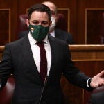 El líder de Vox, Santiago Abascal, interviene en la primera sesión de control al Gobierno de 2021 celebrada en el Congreso de los Diputados, en Madrid, (España), a 3 de febrero de 2021.