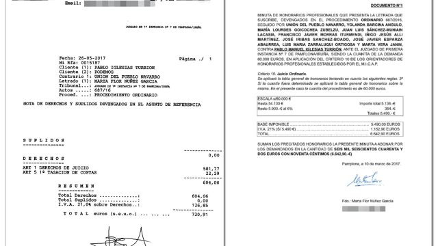 Las costas que atribuyen a Iglesias. La abogada Marta Flor Núñez firmó una minuta de 6.642 euros por defender al ahora vicepresidente.